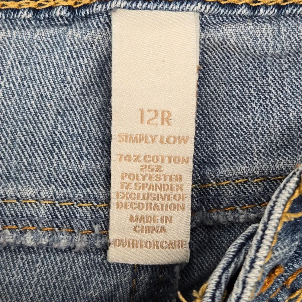 Justice 12R Simply Low Slim Jeans Girls Blue Embroidered Y2K Denim